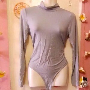 Mangopop (M) Smoke Grey Collar Long Sleeve Bodysuit